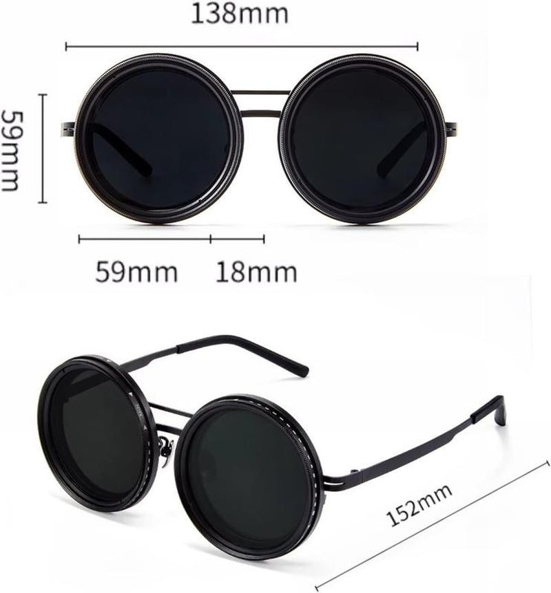 UV400 Rounded Polarized Glasses ND9 Stepless Dimming 1-9 Gears UV Protection Eyewear for Men Beach Shady Rays Frames Sunglasses with ND Filter Lenses Anti-Glare Men Gifts