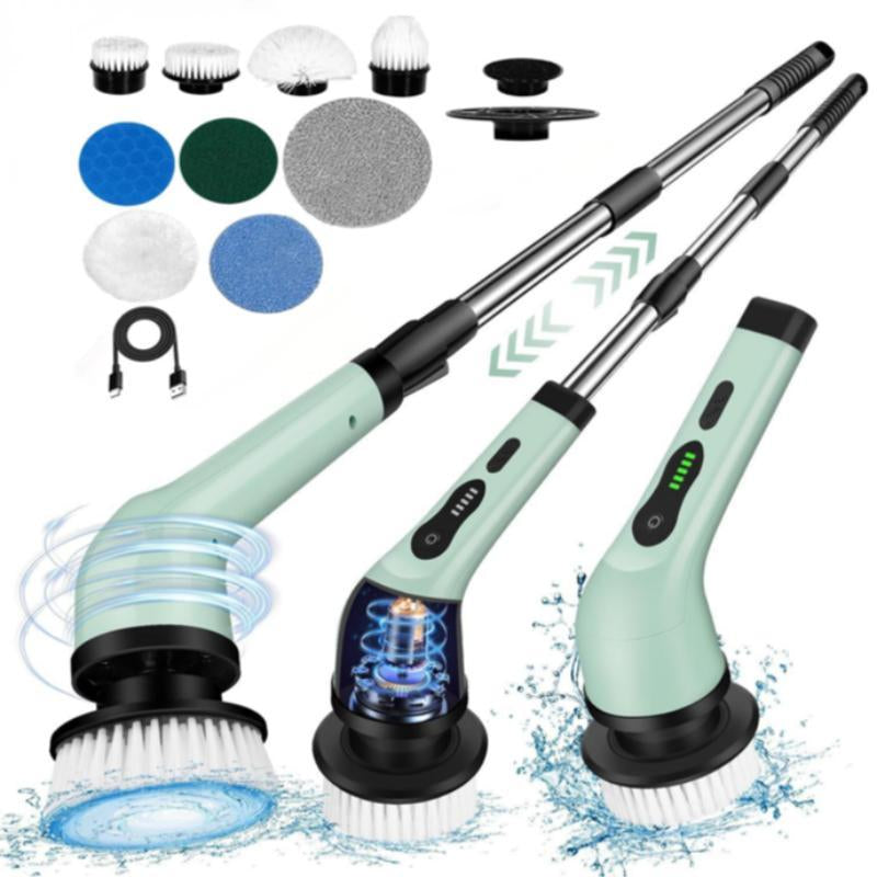 Electric Spin Scrubber, 1 Set Electric Cleaning Brush with 9 Replacement Heads & Removable Telescopic Pole, Household Cleaning Tool for Bathroom, Kitchen, Car, Bathroom Accessories