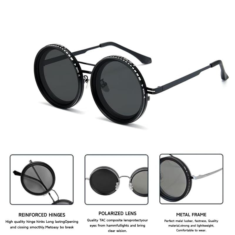 UV400 Rounded Polarized Glasses ND9 Stepless Dimming 1-9 Gears UV Protection Eyewear for Men Beach Shady Rays Frames Sunglasses with ND Filter Lenses Anti-Glare Men Gifts