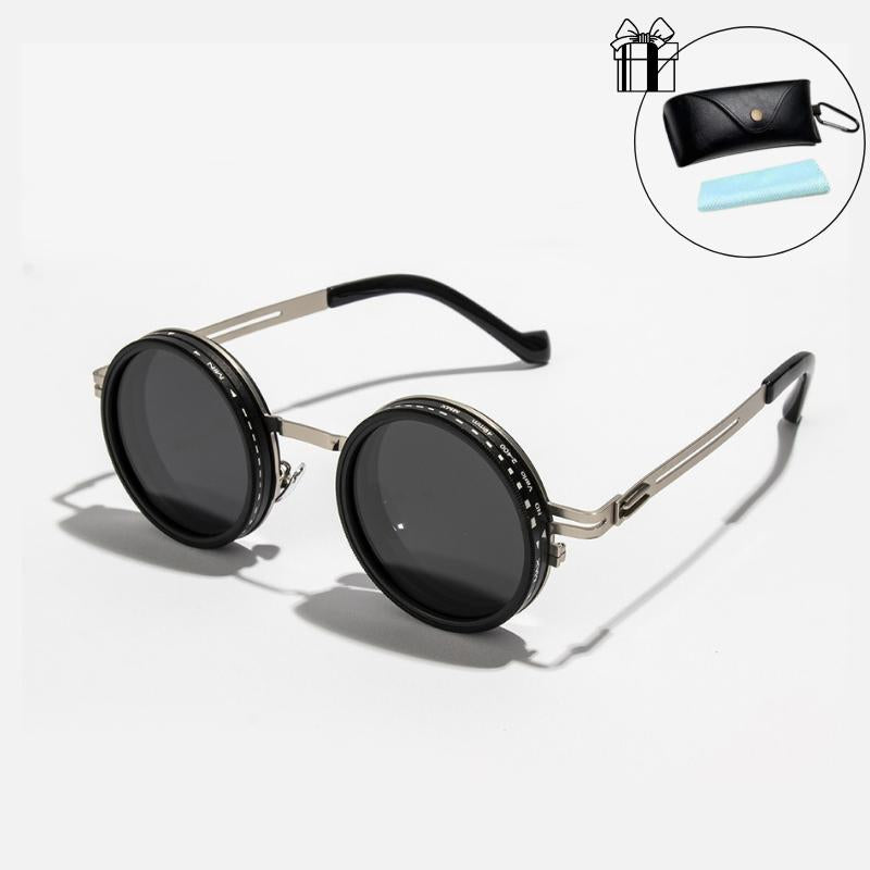 UV400 Rounded Polarized Glasses ND9 Stepless Dimming 1-9 Gears UV Protection Eyewear for Men Beach Shady Rays Frames Sunglasses with ND Filter Lenses Anti-Glare Men Gifts