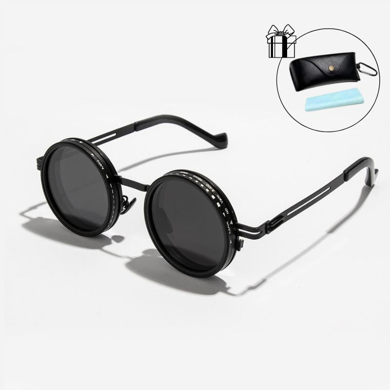 UV400 Rounded Polarized Glasses ND9 Stepless Dimming 1-9 Gears UV Protection Eyewear for Men Beach Shady Rays Frames Sunglasses with ND Filter Lenses Anti-Glare Men Gifts
