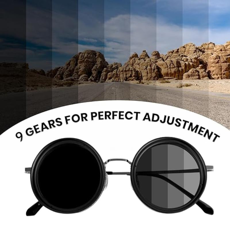 UV400 Rounded Polarized Glasses ND9 Stepless Dimming 1-9 Gears UV Protection Eyewear for Men Beach Shady Rays Frames Sunglasses with ND Filter Lenses Anti-Glare Men Gifts