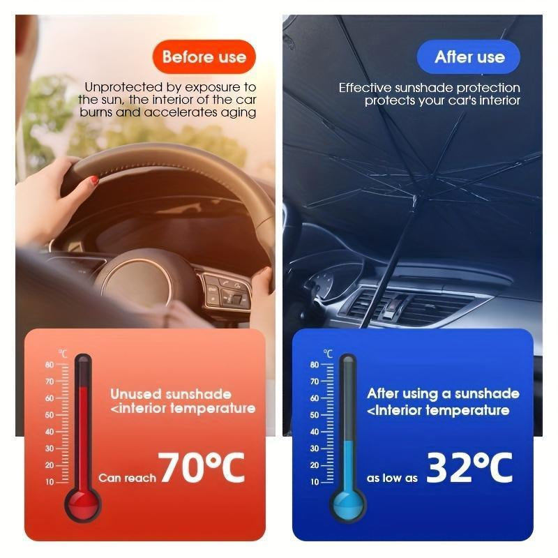 Portable Car Windshield Sunshade, Foldable Windshield Sun Umbrella, Car Exterior Accessories, Car Windshield Cooling Umbrella for Daily