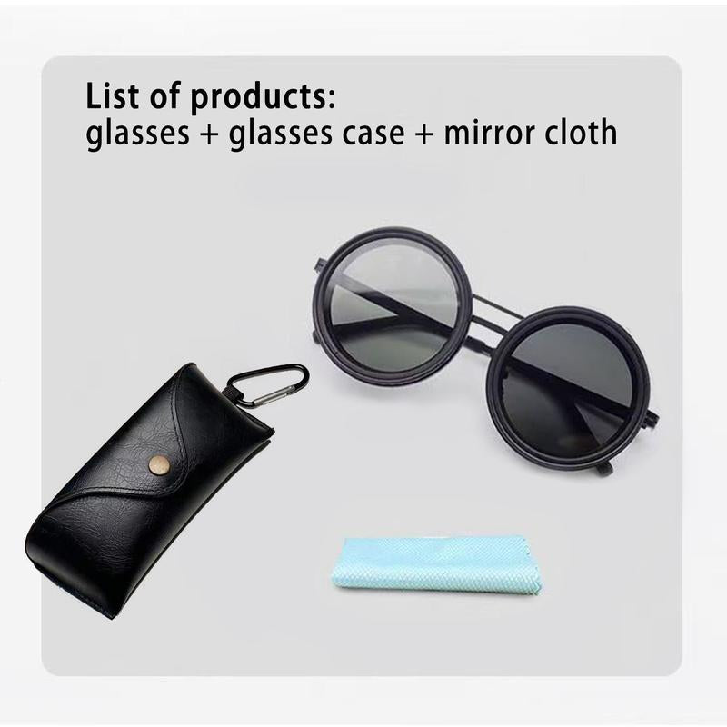 UV400 Rounded Polarized Glasses ND9 Stepless Dimming 1-9 Gears UV Protection Eyewear for Men Beach Shady Rays Frames Sunglasses with ND Filter Lenses Anti-Glare Men Gifts