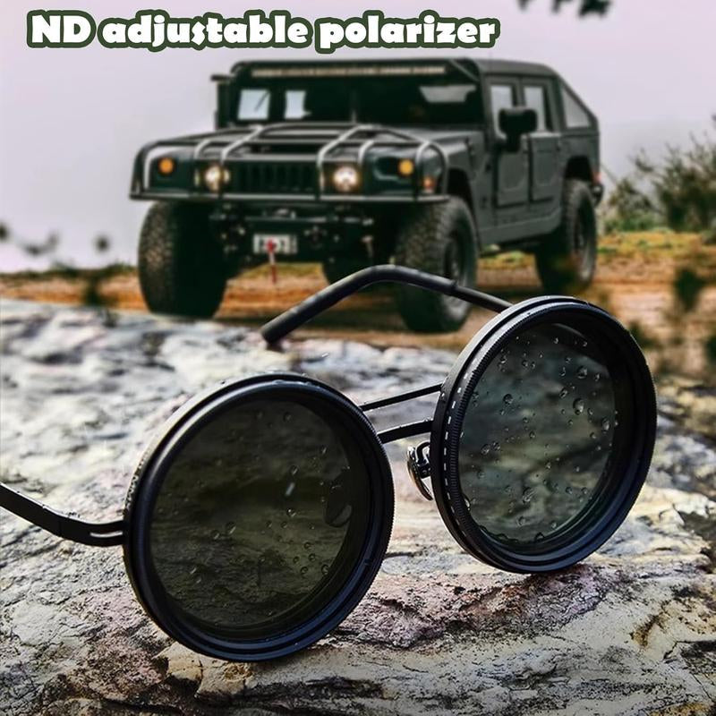 UV400 Rounded Polarized Glasses ND9 Stepless Dimming 1-9 Gears UV Protection Eyewear for Men Beach Shady Rays Frames Sunglasses with ND Filter Lenses Anti-Glare Men Gifts