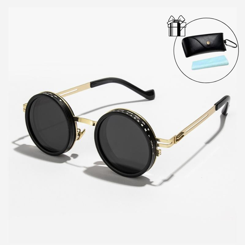 UV400 Rounded Polarized Glasses ND9 Stepless Dimming 1-9 Gears UV Protection Eyewear for Men Beach Shady Rays Frames Sunglasses with ND Filter Lenses Anti-Glare Men Gifts