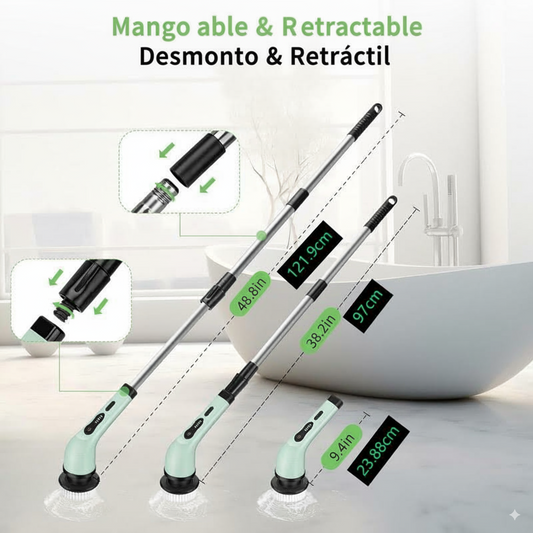 Cepillo de limpieza eléctrico giratorio, 1 juego con 9 cabezales de repuesto y barra telescópica extraíble, herramienta de limpieza para baño, cocina, coche y accesorios de baño.
